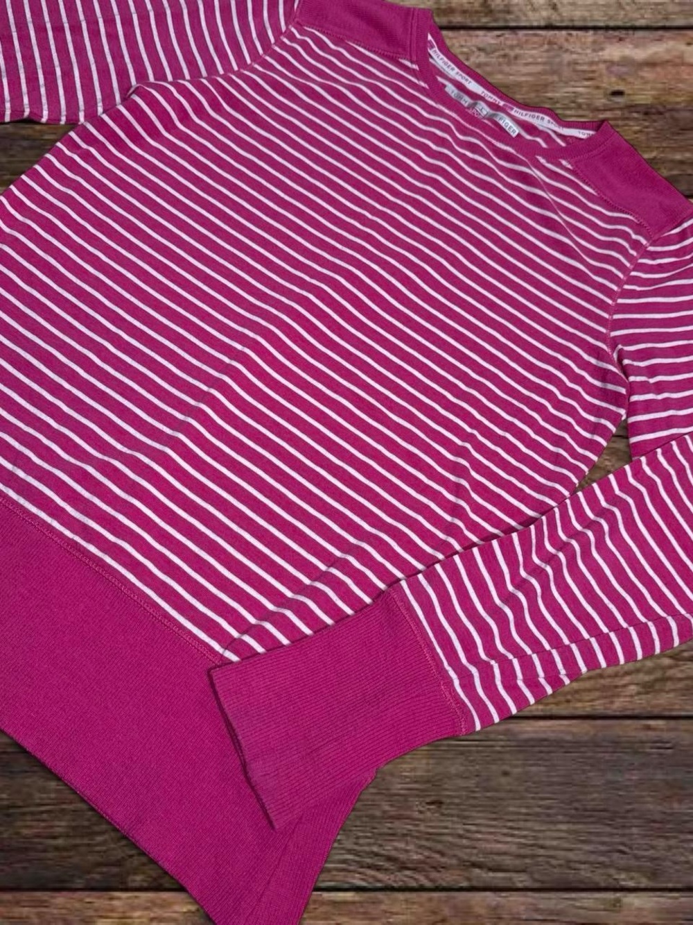 Tommy Hilfiger Magenta & White Striped Long Sleeve Tee - Picture 3 of 4